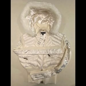 BEBE SPORT, small woman’s white jacket w/hood